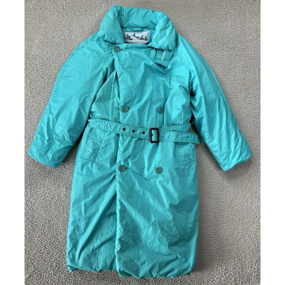 Vintage Lothars Paris Long Puffer Coat Womens‎ Small Blue Belted Goose Down